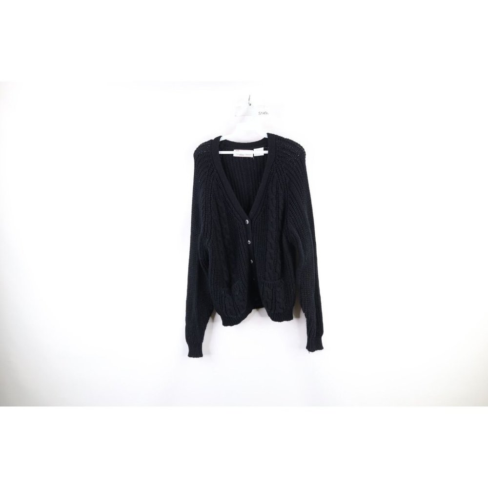 Vtg 90s Streetwear Womens Medium Chunky Cable Knit Kurt Cobain Cardigan Sweater
